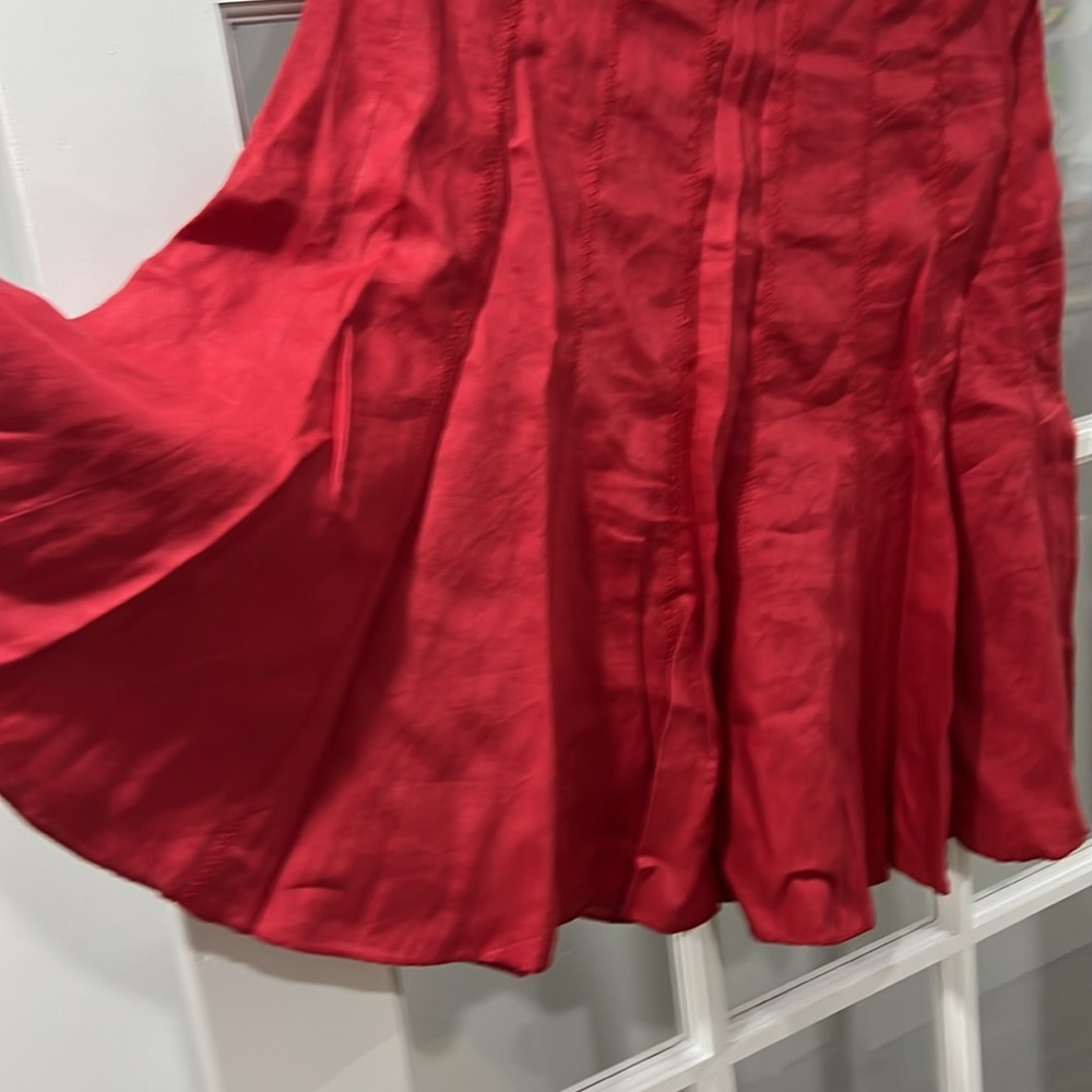 Dalia Collection Red Asymmetrical A-Line Skirt linen skirt size 8 - Picture 3 of 6